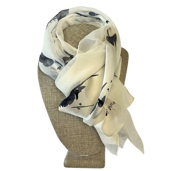 Vintage Vera Neumann Ladybug Monochrome Rose Print Silk Scarf - Picture 2 of 5